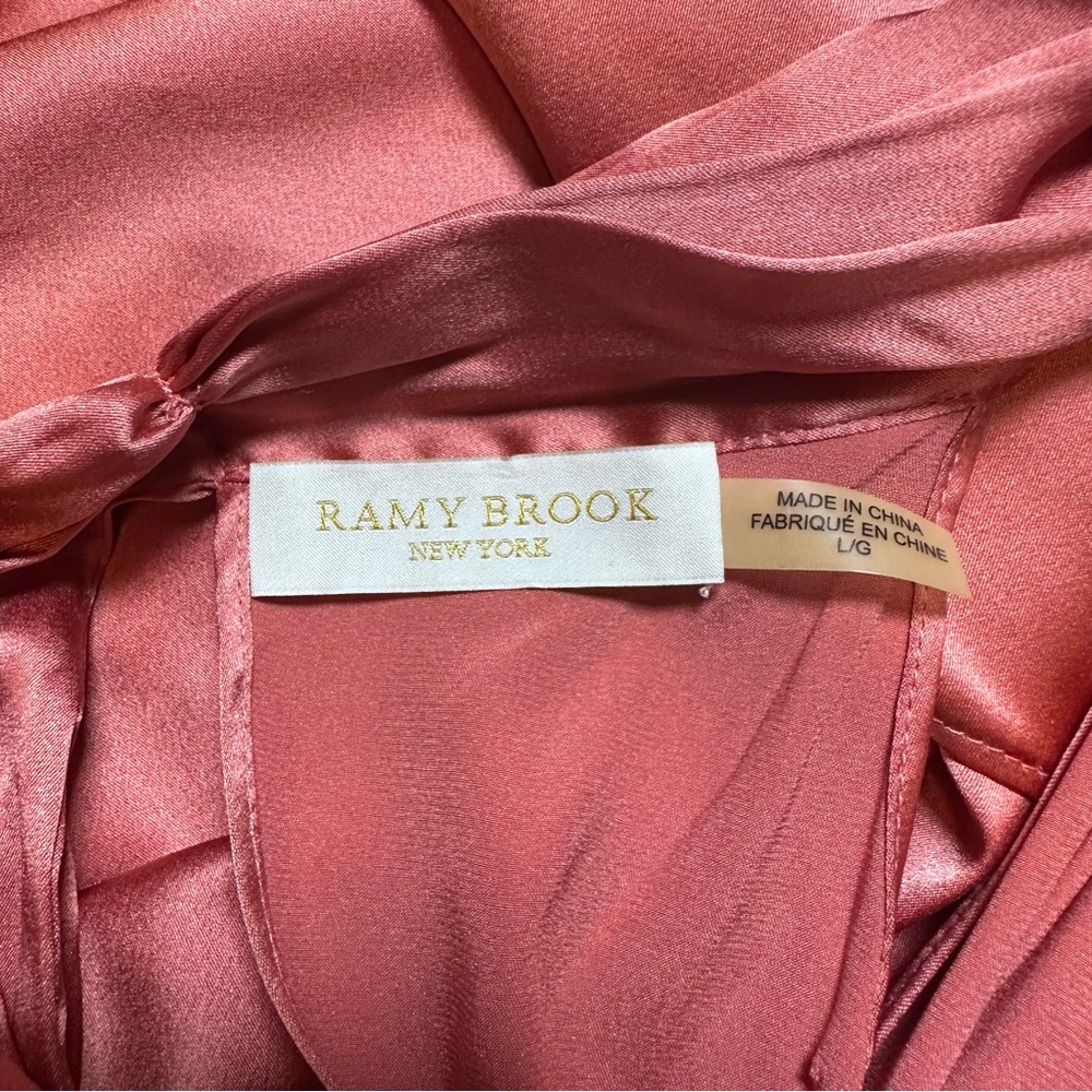 Ramy Brook Lori Silk High Neck Bow Halter Blouse in Deep Blush - Size Large - Picture 8 of 14
